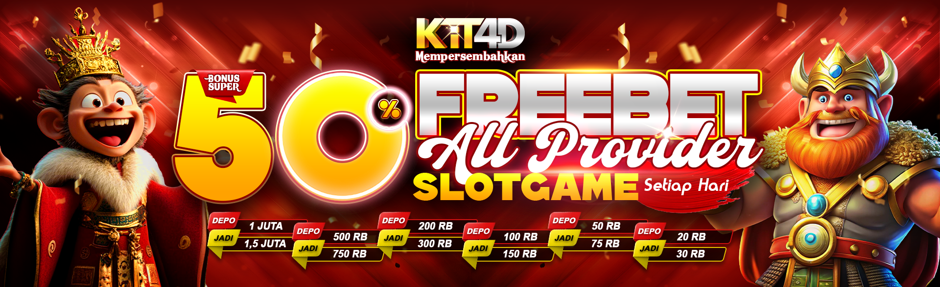 BANNER BONUS FREEBET SLOT 50% SETIAP HARI